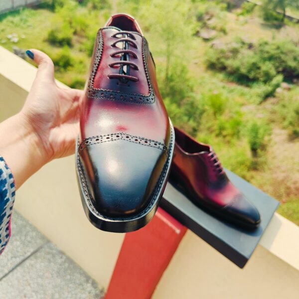 Two Tone Burgundy Oxfords OX-TTO-013 – handcrafted premium leather dress shoes for men.
