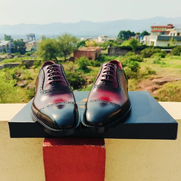 Two Tone Burgundy Oxfords OX-TTO-013 – handcrafted premium leather dress shoes for men.