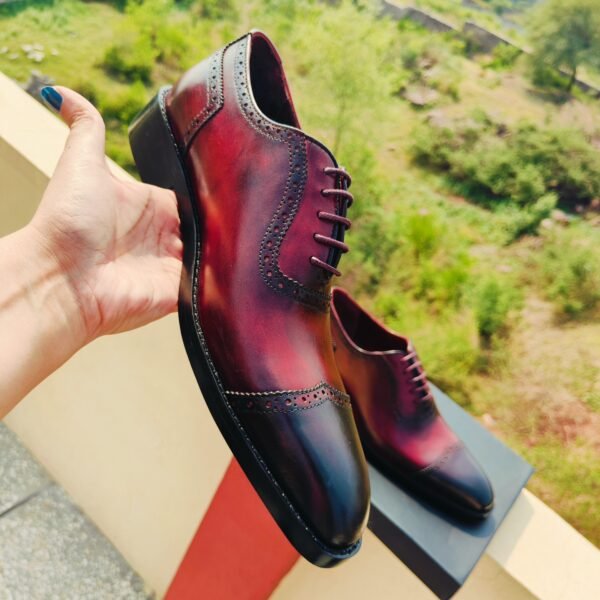 Two Tone Burgundy Oxfords OX-TTO-013 – handcrafted premium leather dress shoes for men.