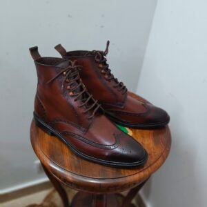 Wingtip leather boots for men – full grain leather – classic brogued boot style – BT-WT-010