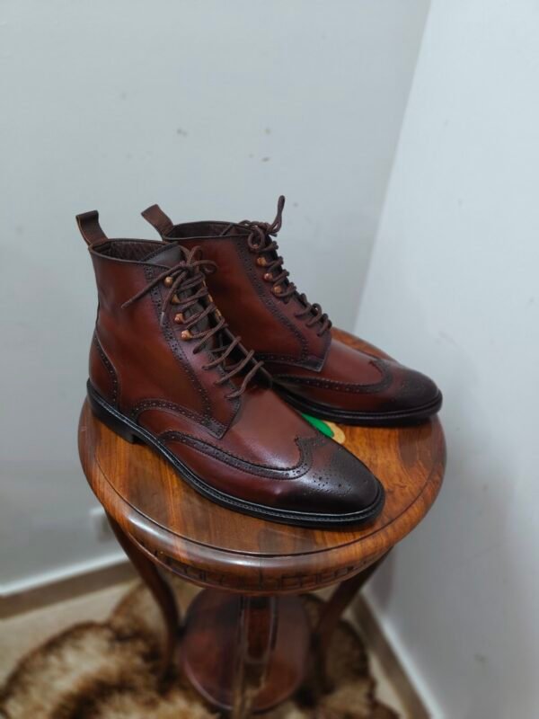 Wingtip leather boots for men – full grain leather – classic brogued boot style – BT-WT-010