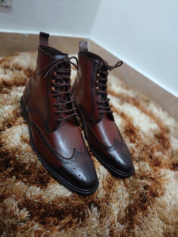 Wingtip leather boots for men – full grain leather – classic brogued boot style – BT-WT-010