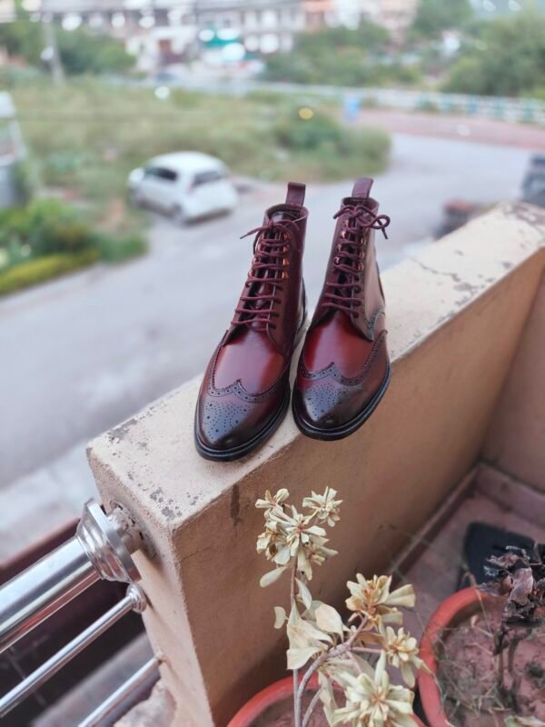Wingtip leather boots for men – full grain leather – classic brogued boot style – BT-WT-010