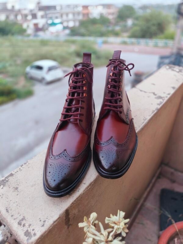 Wingtip leather boots for men – full grain leather – classic brogued boot style – BT-WT-010