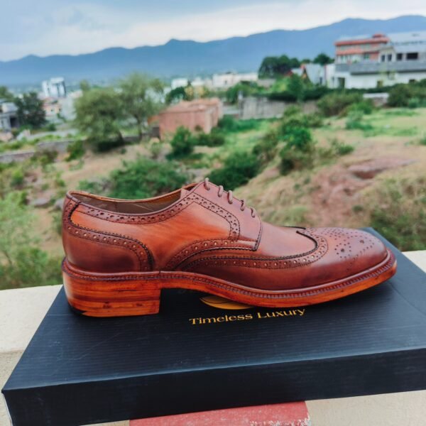 Handmade wingtip derby shoes with double leather sole and Goodyear welt by Handmade Artisans