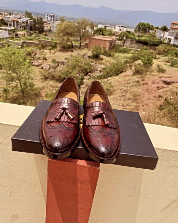 Burgundy Fringe Tassel Loafers LF-FT-021 – premium leather men's loafers with classic fringe and tassel