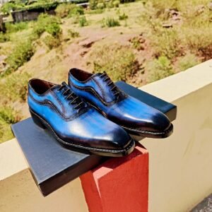 Blue Oxfords for men – elegant leather formal shoes in deep blue – OX-BO-024