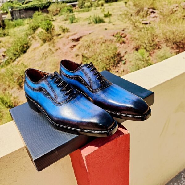 Blue Oxfords for men – elegant leather formal shoes in deep blue – OX-BO-024