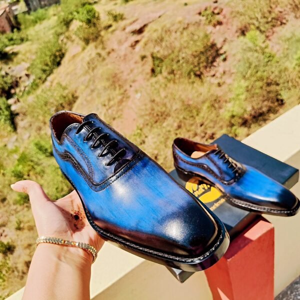 Blue Oxfords for men – elegant leather formal shoes in deep blue – OX-BO-024