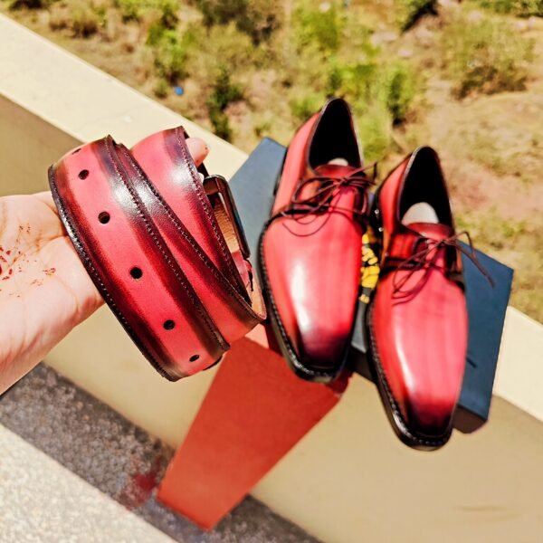 Pink Two Tone Oxfords with matching belt – stylish formal leather shoes for men – OX-TTO-026