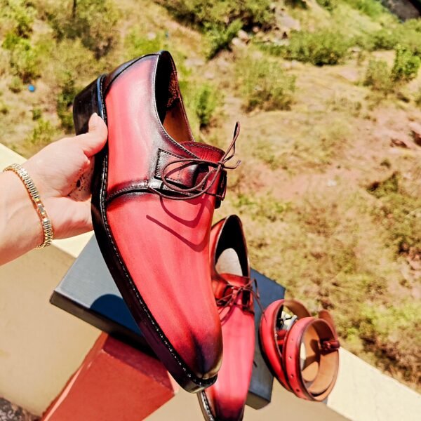 Pink Two Tone Oxfords with matching belt – stylish formal leather shoes for men – OX-TTO-026