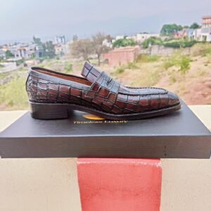 Croc Penny Loafers with matching belt – crocodile embossed leather men’s formal shoes – LF-CP-023