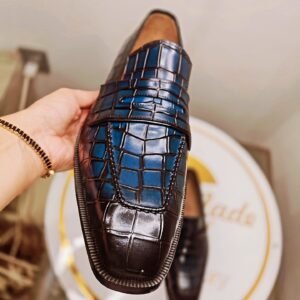 Croc Penny Loafers for men – blue crocodile-embossed leather slip-on shoes – LF-CP-022