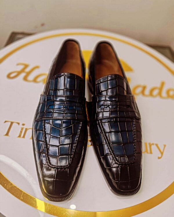 Croc Penny Loafers for men – blue crocodile-embossed leather slip-on shoes – LF-CP-022