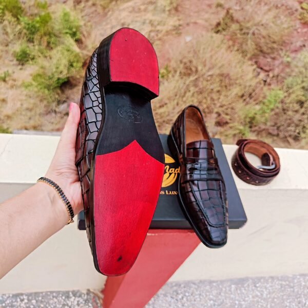 Croc Penny Loafers with matching belt – crocodile embossed leather men’s formal shoes – LF-CP-023