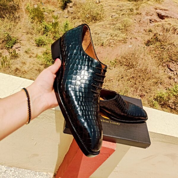 Croc Wholecut Oxfords for men – premium crocodile-embossed leather formal shoes – OX-CW-029