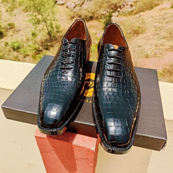Croc Wholecut Oxfords for men – premium crocodile-embossed leather formal shoes – OX-CW-029