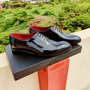 Patent Wholecut Oxfords for men – glossy one-piece leather dress shoes – OX-PW-033