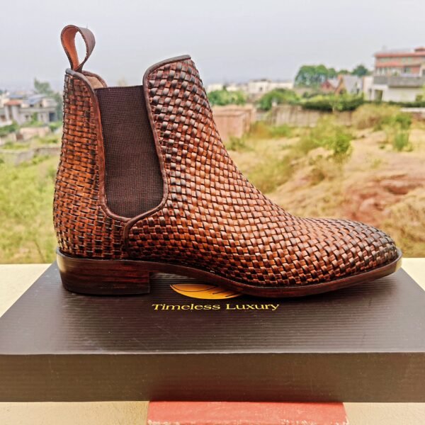 Woven leather boots for men – handcrafted premium design – BT-WB-018