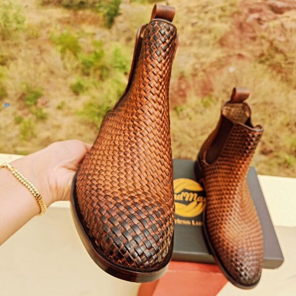 Woven leather boots for men – handcrafted premium design – BT-WB-018