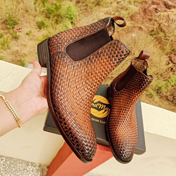 Woven leather boots for men – handcrafted premium design – BT-WB-018