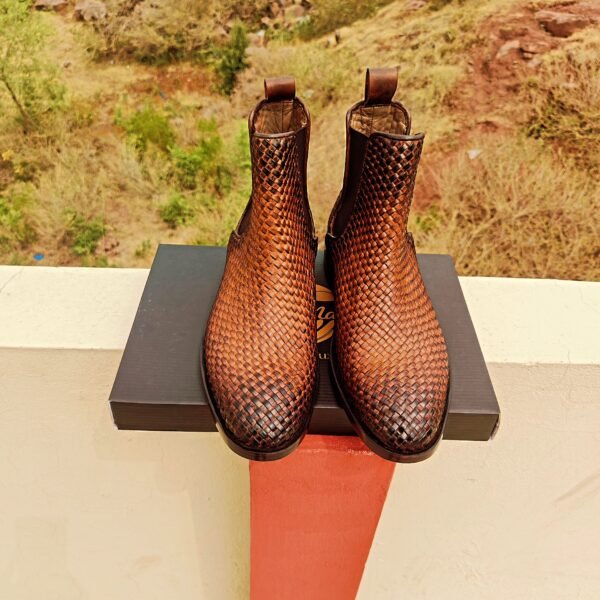 Woven leather boots for men – handcrafted premium design – BT-WB-018